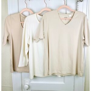 Chicos Set of 3 Beige Pima Cotton Ultimate True Color T-Shirts 3 XL V Scoop NWT